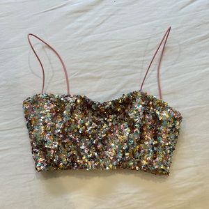 Sequin Embellished Crop Top - Multicolor
